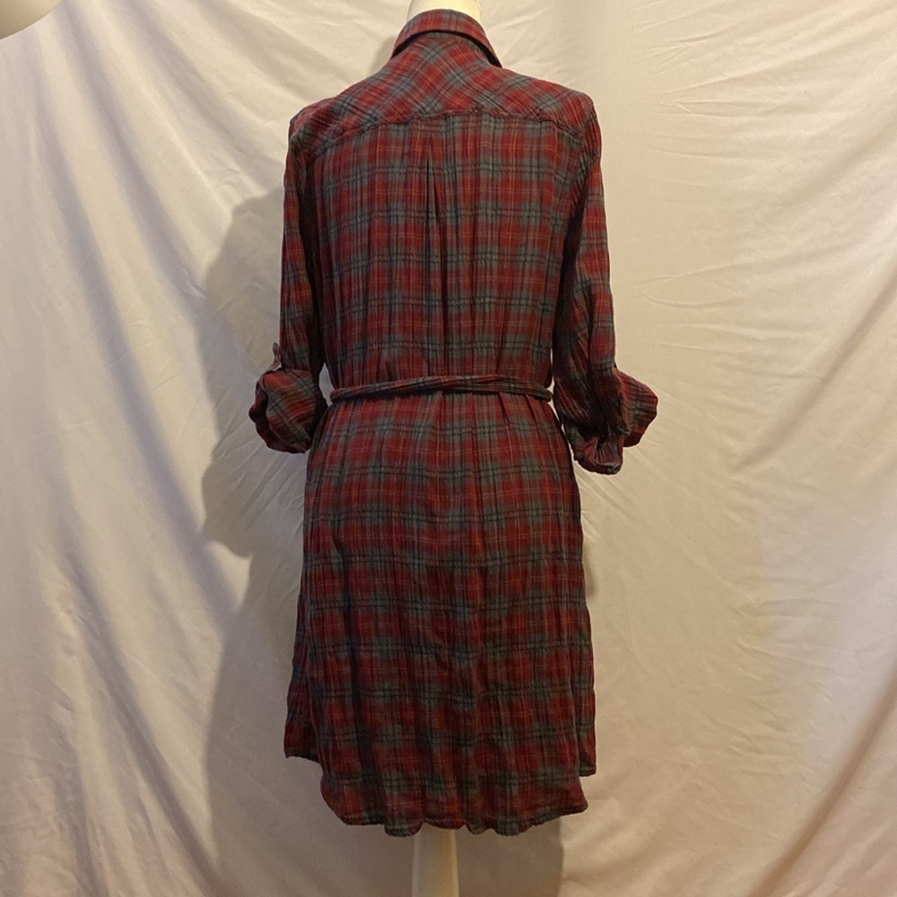 Kut From The Kloth red and gray plaid snap front shirt dress size L - Picture 3 of 12